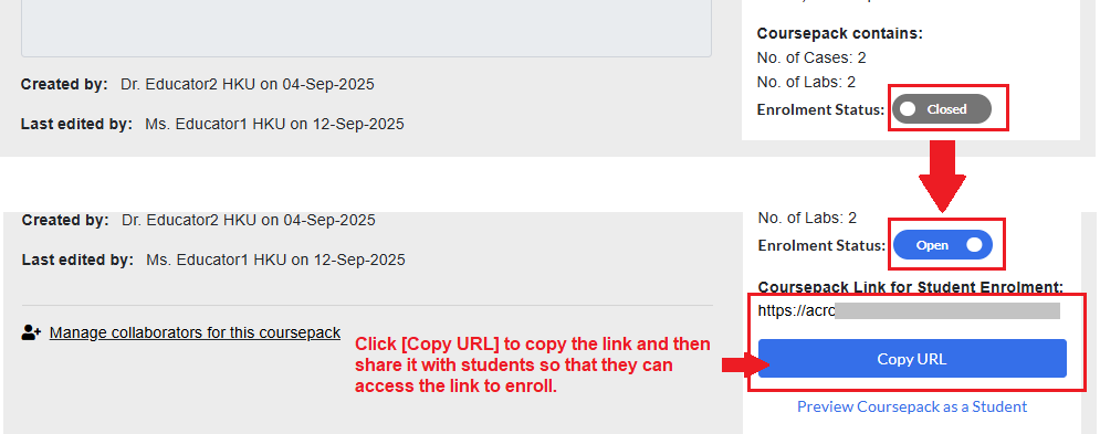 open enrollment status and copy url